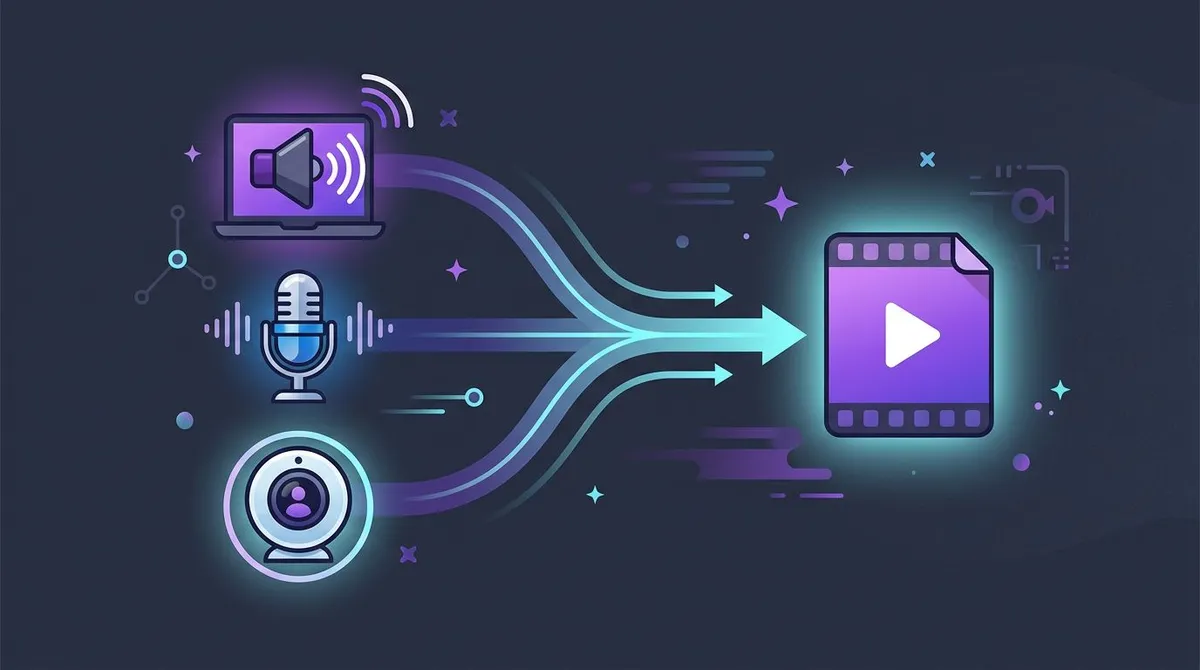 Recording screen on Mac with system audio, microphone, and webcam combined into one video