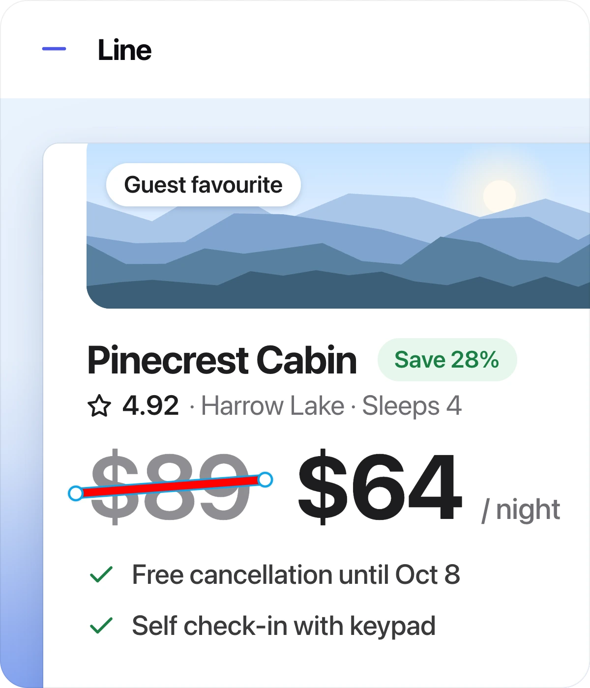 Line tool card: a red line striking through an old price