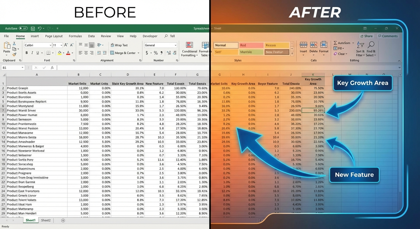 Before and after: plain screenshot vs annotated with gradient background