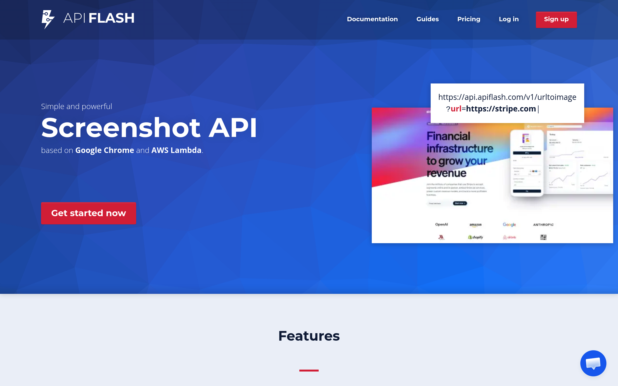 ApiFlash screenshot API homepage