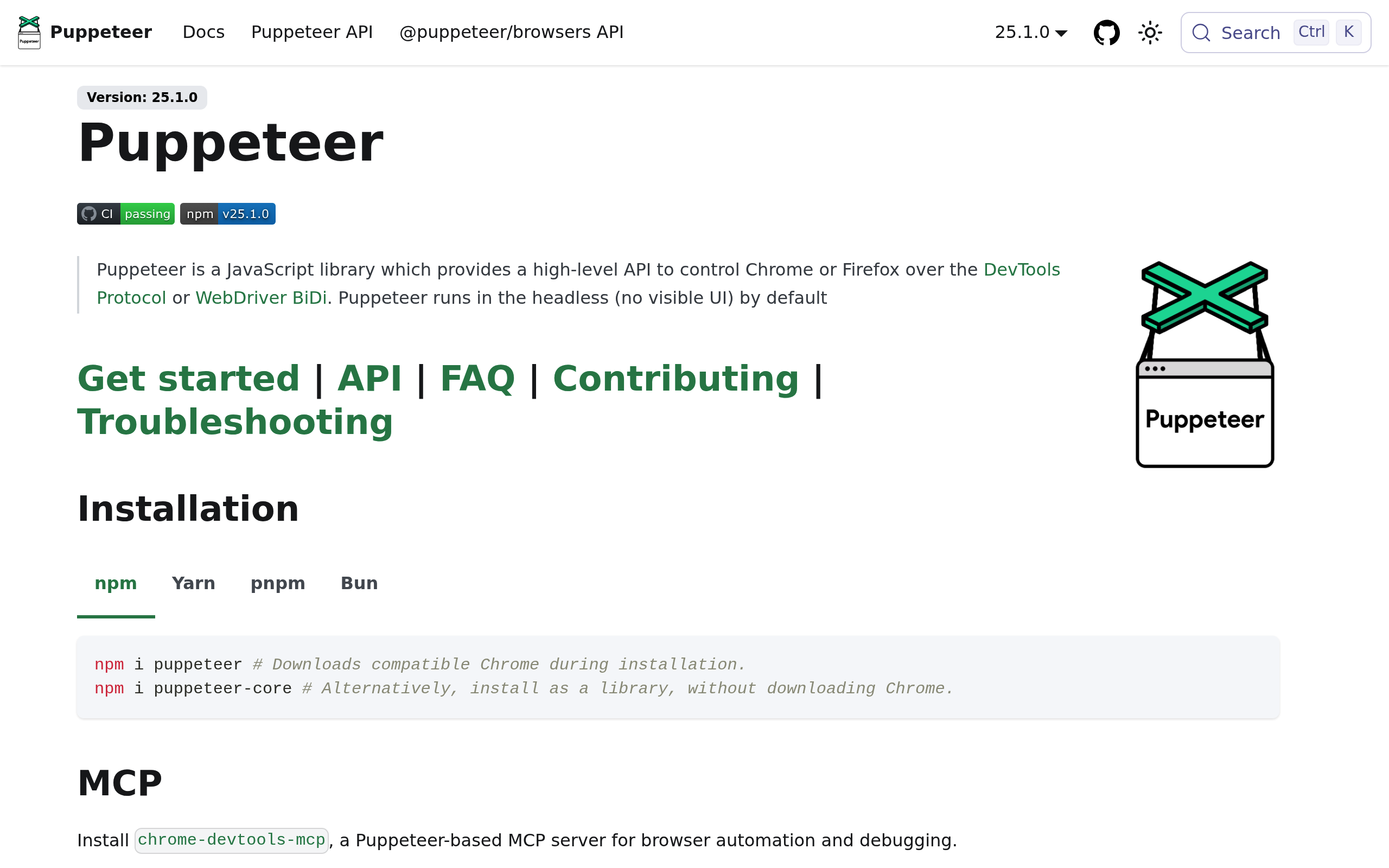 Puppeteer documentation homepage