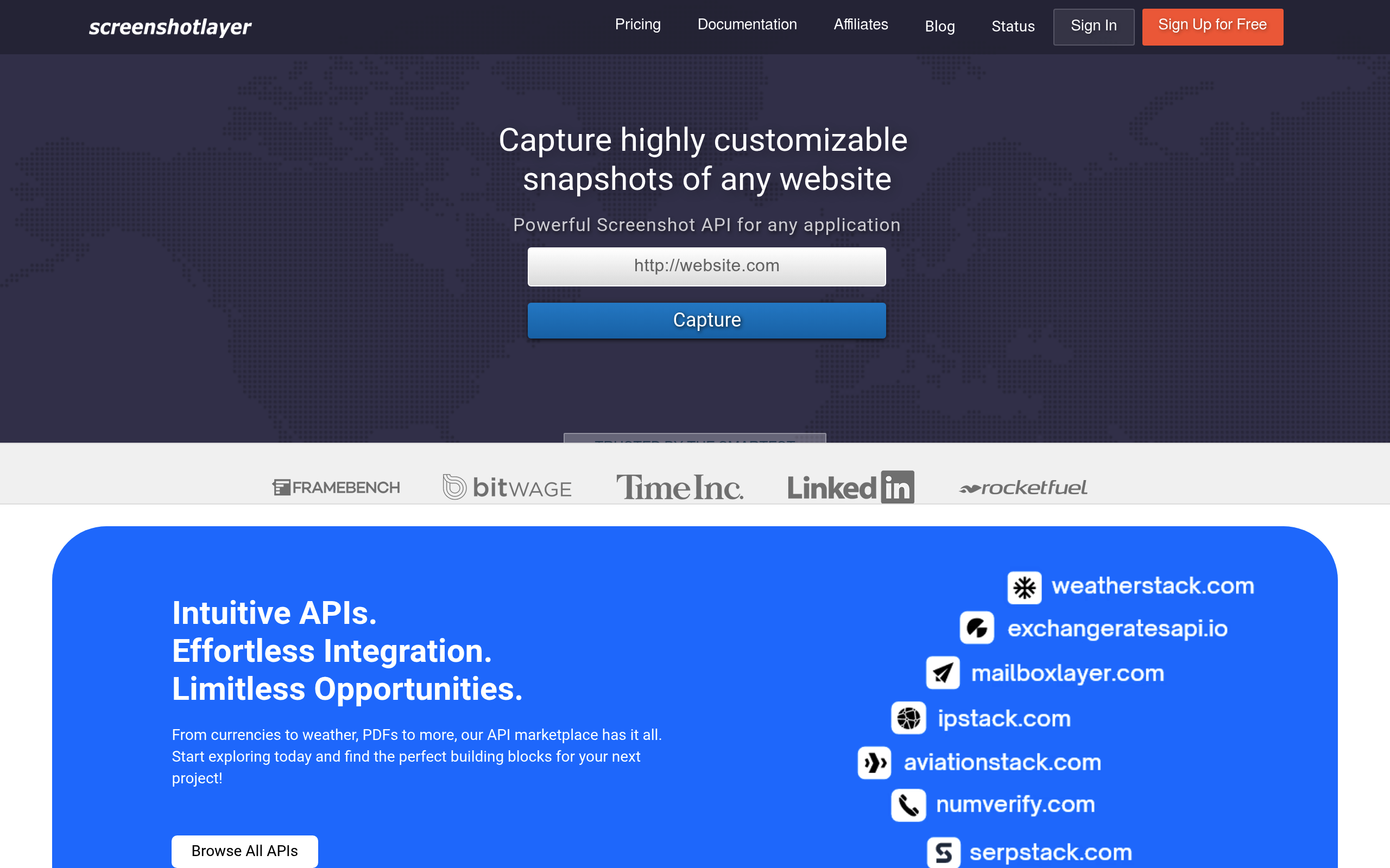 Screenshotlayer homepage