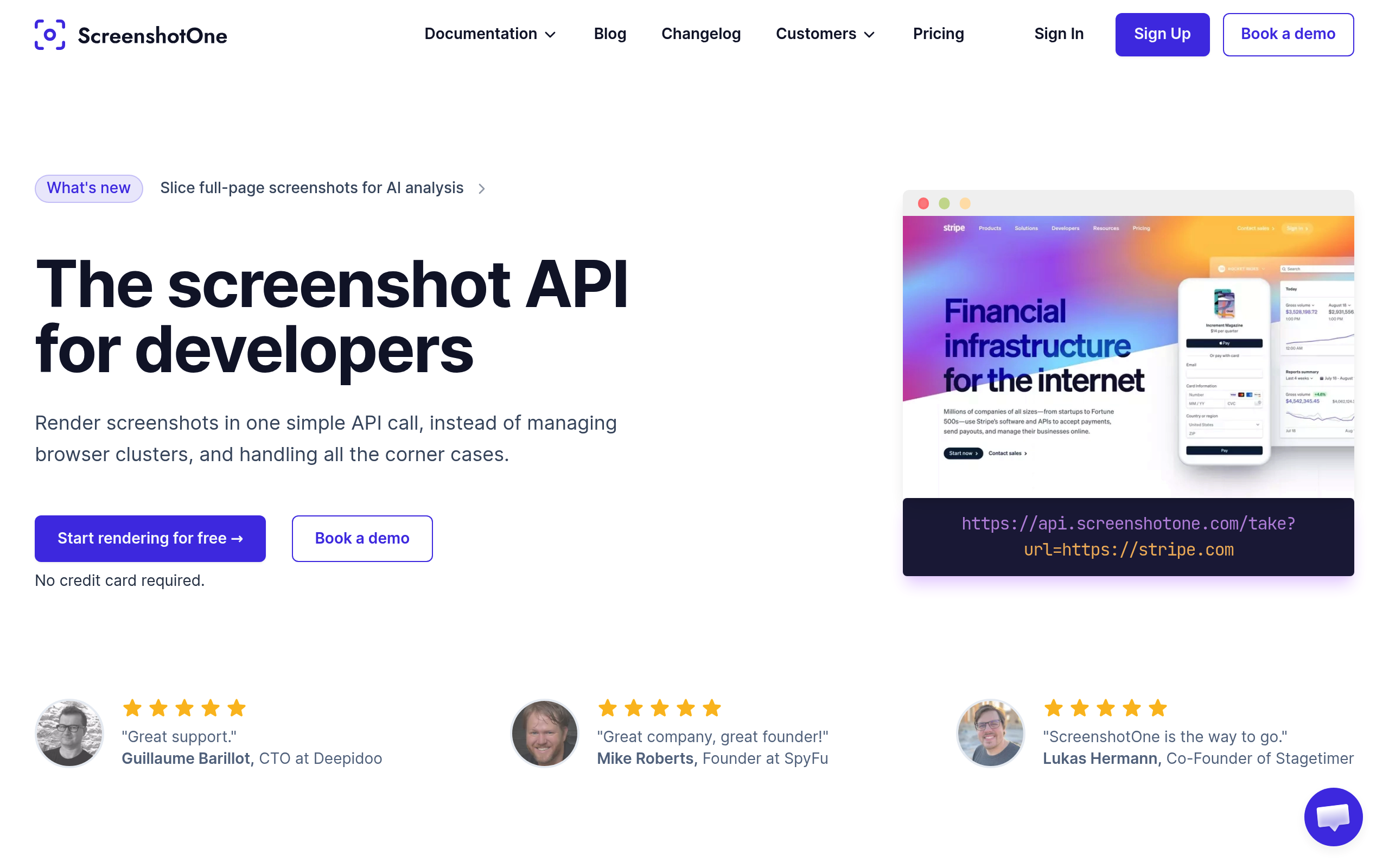 ScreenshotOne homepage captured live with the ScreenshotOne API