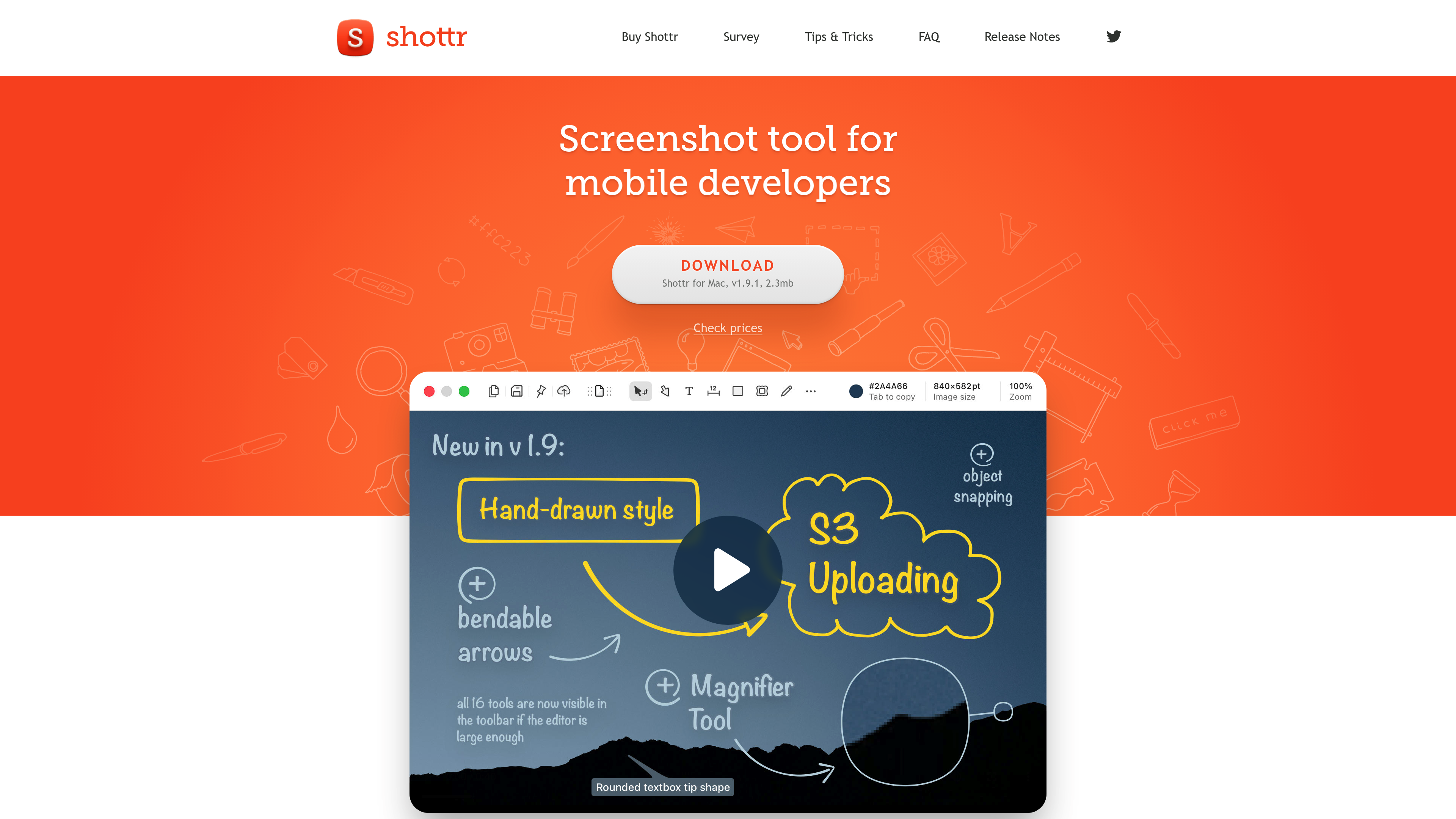 Shottr homepage showing developer-focused screenshot tools