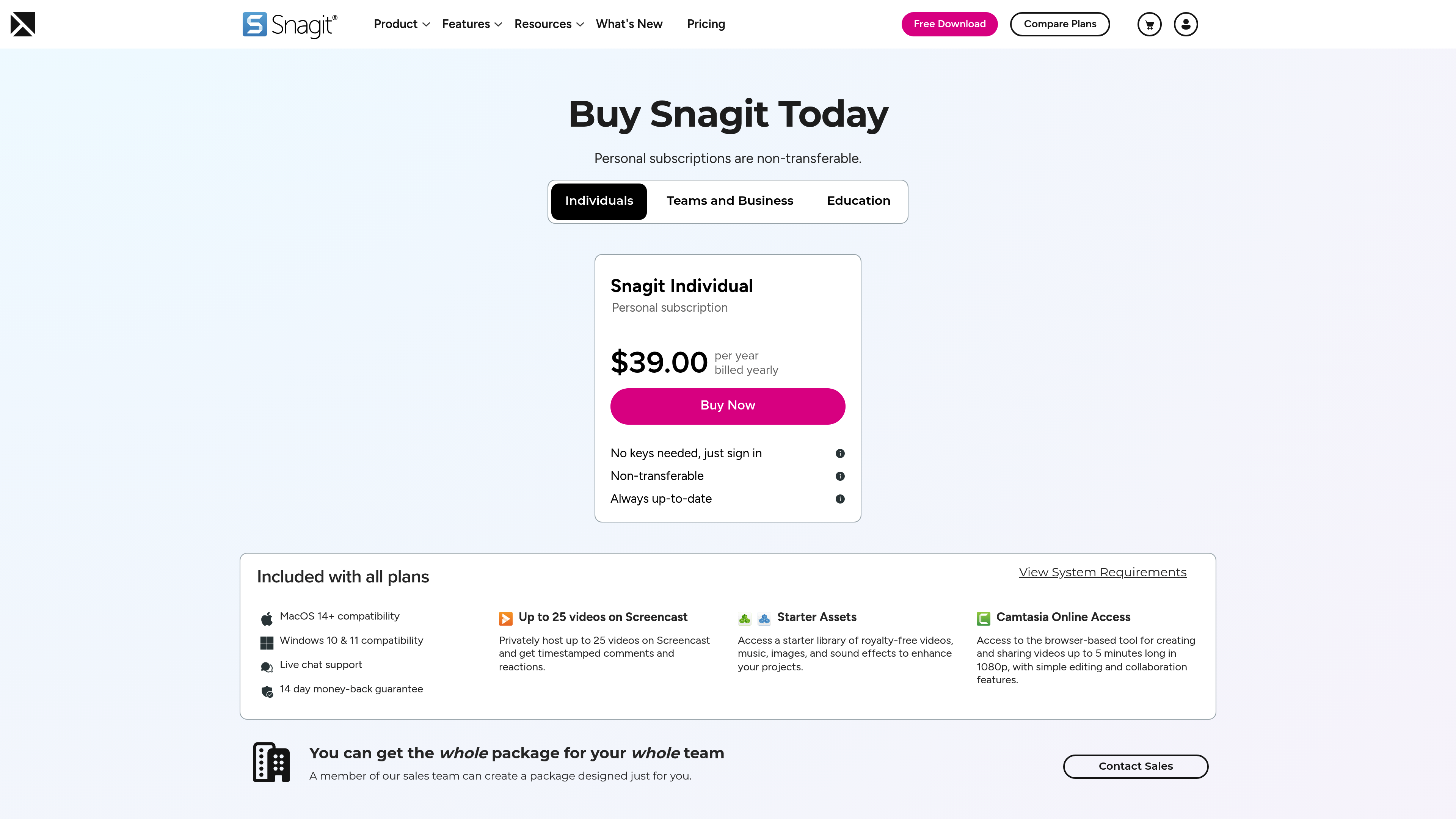 Snagit pricing page